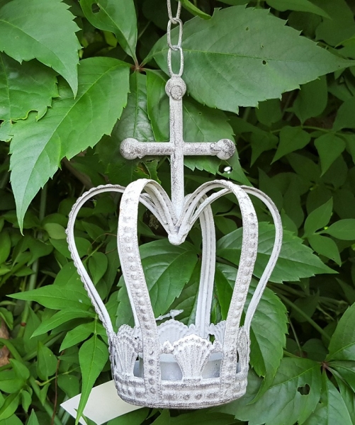 Teelicht Krone grau zum Aufhängen, 15 x 10cm